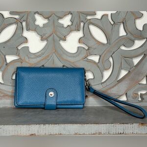 Coach Leather Wristlet Wallet Azure Blue